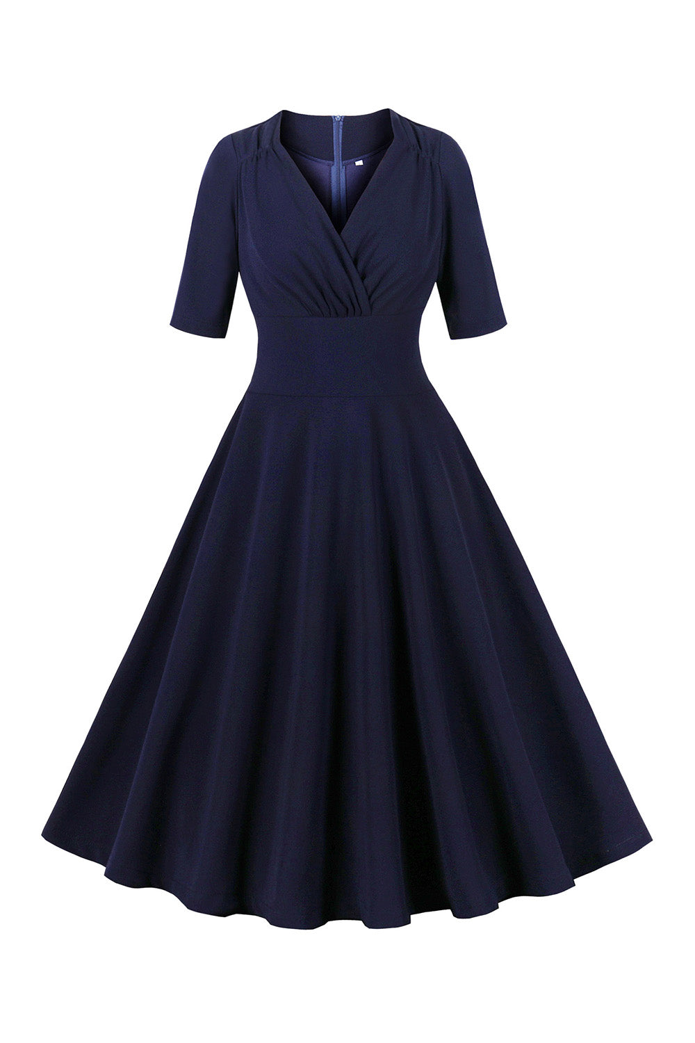 Navy halvermer V hals 1950-tallet kjole