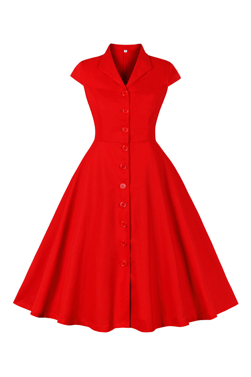 Rød V-hals 1950-tallskjole med korte ermer