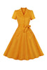 Load image into Gallery viewer, Gul Swing V Neck Vintage kjole med korte ermer