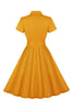 Load image into Gallery viewer, Gul Swing V Neck Vintage kjole med korte ermer