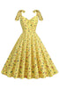 Load image into Gallery viewer, Gul trykt ermeløs stropper Vintage kjole