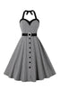 Load image into Gallery viewer, Black Halter Plaid ermeløs knapp kjole fra 1950-tallet