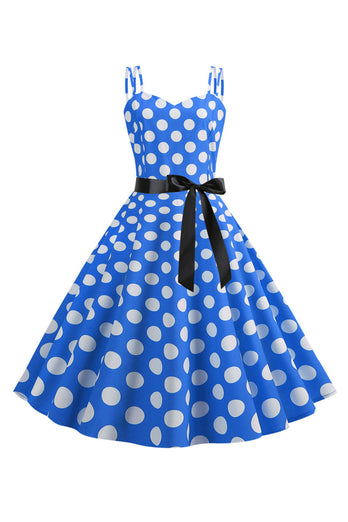 Rosa polka prikker spaghetti stropper 1950-tallet kjole med sløyfe