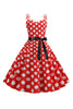 Load image into Gallery viewer, Rosa polka prikker spaghetti stropper 1950-tallet kjole med sløyfe