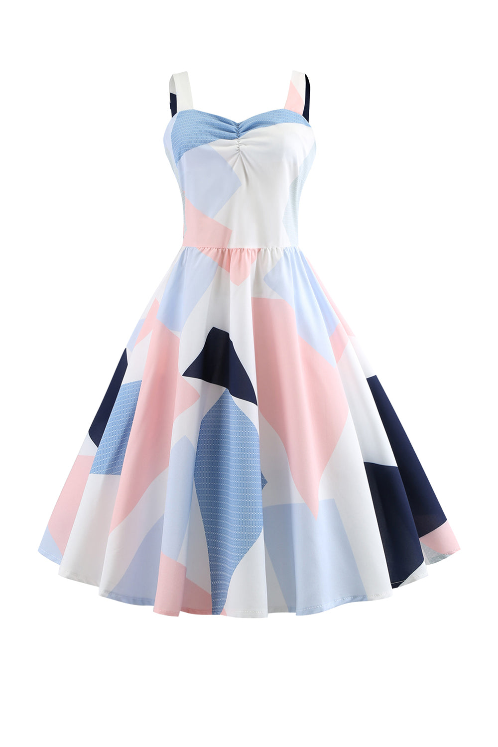 Hvite spaghettistropper Geometrisk trykt kjole fra 1950-tallet