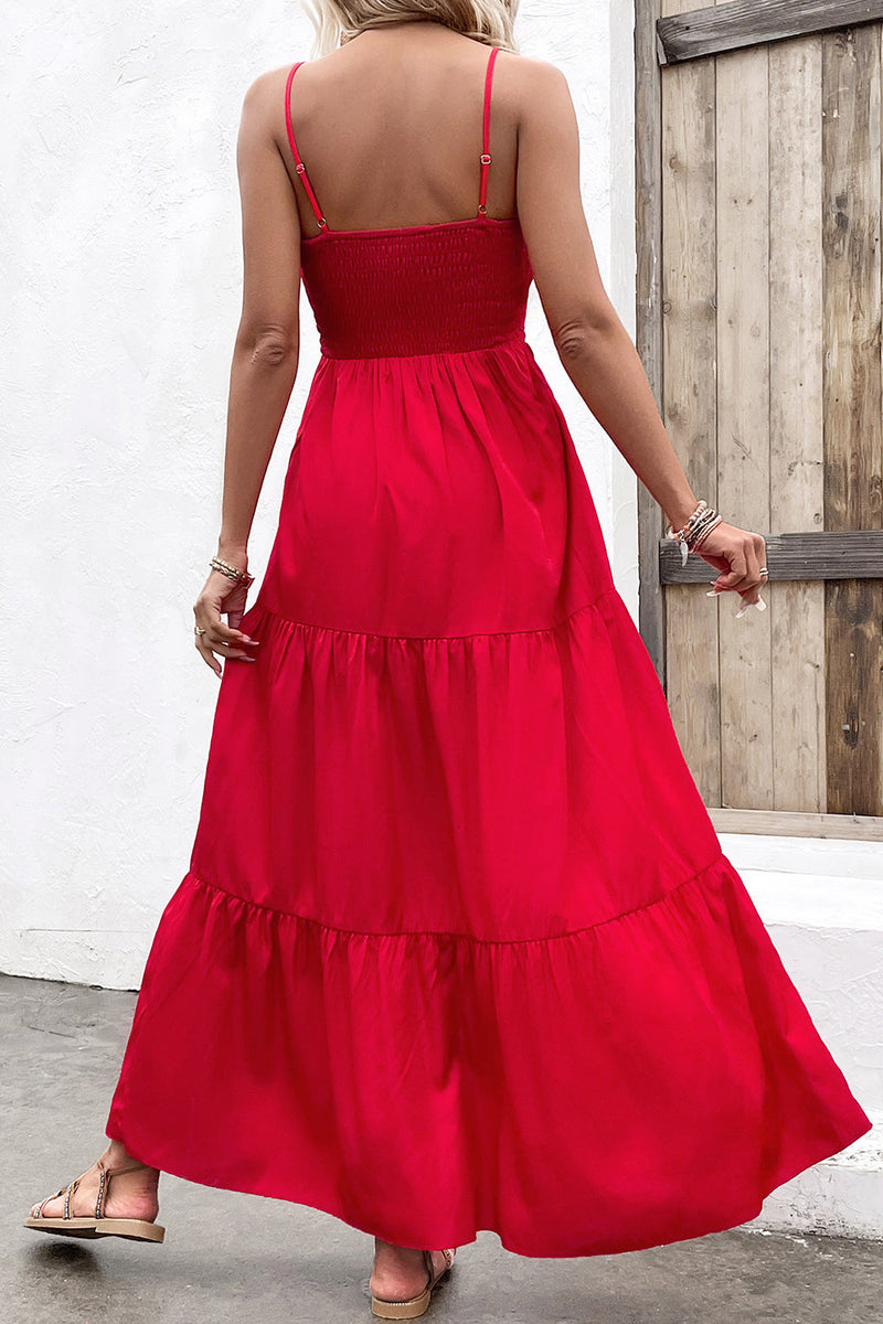 Load image into Gallery viewer, Red Open Back A Line Spaghetti stropper Summer Dress