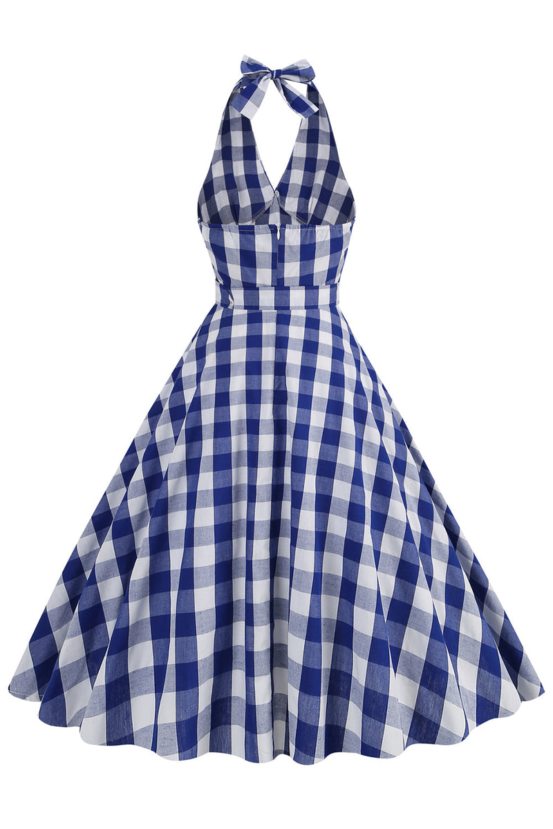 Load image into Gallery viewer, Rosa grime rutete ermeløs kjole fra 1950-tallet med belte