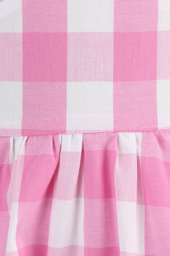 Halter Plaid ermeløse rosa vintage jentekjoler