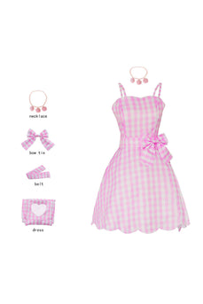 Rosa rutete vintage kjole fra 1950-tallet