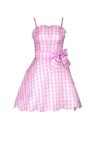 Rosa rutete vintage kjole fra 1950-tallet
