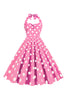 Load image into Gallery viewer, Rosa Polka Dots Pin Up Vintage 1950 Kjole