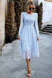 Rosa A-linje lange ermer Midi Casual kjole