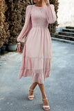 Rosa A-linje lange ermer Midi Casual kjole