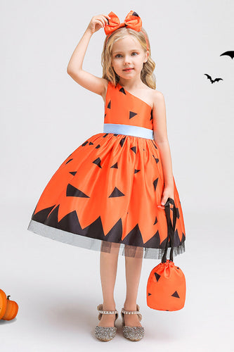Oransje En skulder ermeløs Halloween Girl Dress
