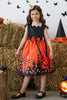Load image into Gallery viewer, Orange Trykt en linje ermeløs Halloween Girl kjole med sløyfe