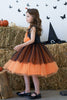Load image into Gallery viewer, Oransje Round Neck Flower Tylle Halloween Girl Dress