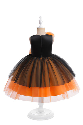 Oransje Round Neck Flower Tylle Halloween Girl Dress