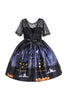 Load image into Gallery viewer, Svarte korte ermer Blonder trykt Halloween jente kjole med sløyfe