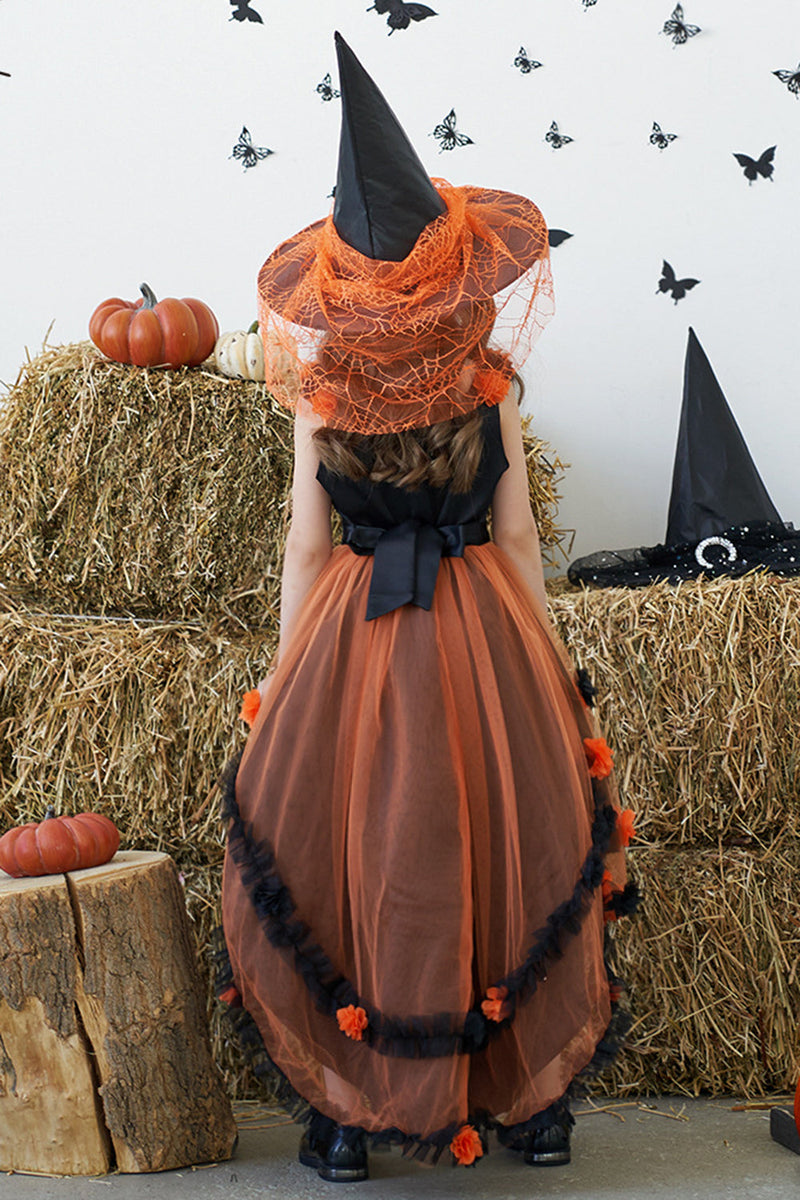 Load image into Gallery viewer, Mørk lilla høy lav tyll Halloween jentekjole med 3D-blomst