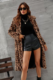 Brown Leopard Trykt Faux Fur Long Women Coat