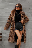 Brown Leopard Trykt Faux Fur Long Women Coat