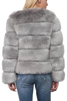 Grey Shawl Lapel Beskåret Kvinner Faux Fur Coat