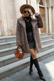 Khaki Midi Lapel Neck Kvinner Faux Fur Coat