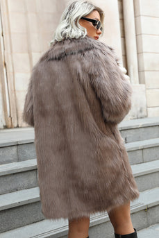 Khaki Midi Lapel Neck Kvinner Faux Fur Coat