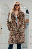 Brown Notched Lapel Leopard Trykt Long Women Faux Fur Coat