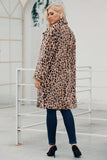 Brown Notched Lapel Leopard Trykt Long Women Faux Fur Coat