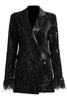Load image into Gallery viewer, Sparkly Black Peak Lapel Sequins Women Blazer med fjær