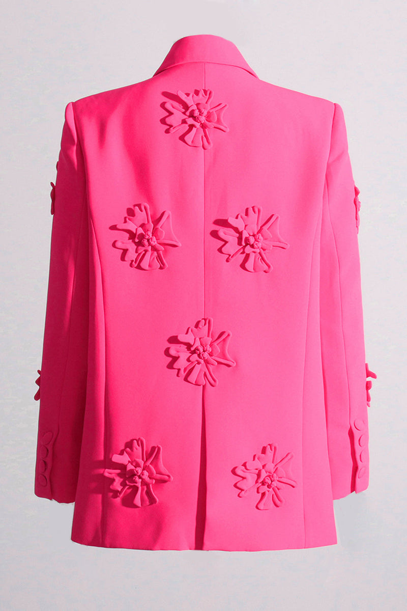 Load image into Gallery viewer, Fuchsia Double Breated Peak Lapel Women Blazer med blomster