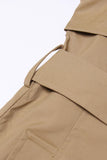 Khaki hakket lapel ruffled lang trenchcoat