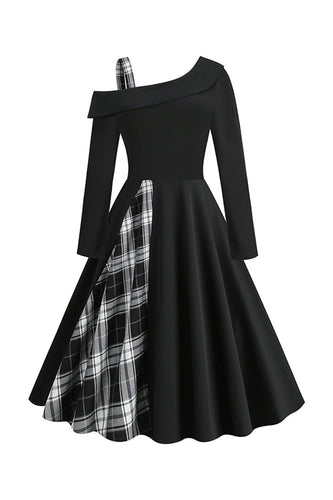 Retrostil En skulder Svart rutete kjole fra 1950-tallet