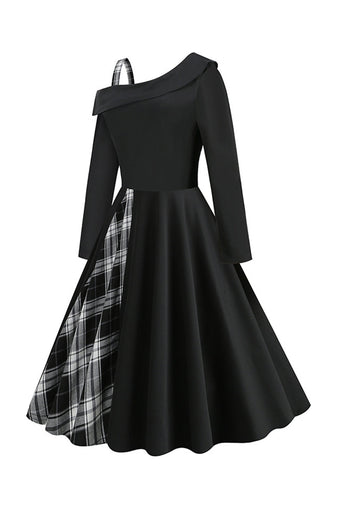 Retrostil En skulder Svart rutete kjole fra 1950-tallet