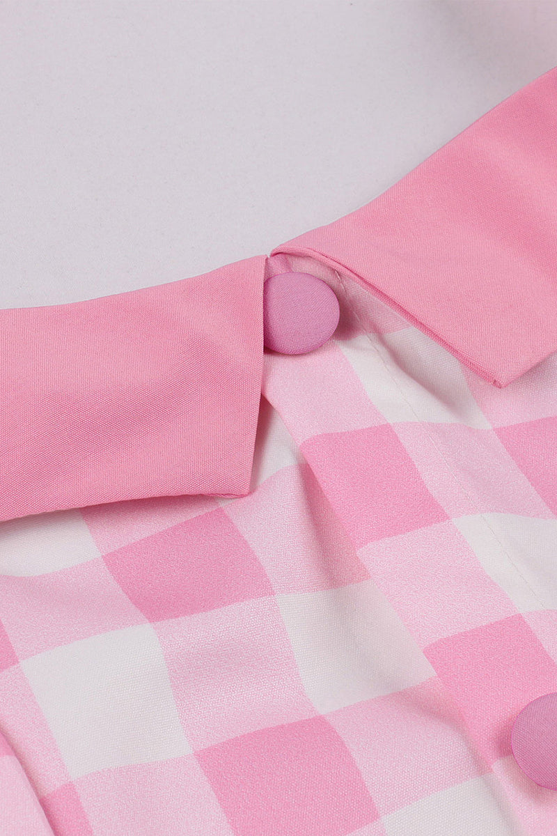 Load image into Gallery viewer, En linje Halter Neck Rosa rutete rosa kjole fra 1950-tallet
