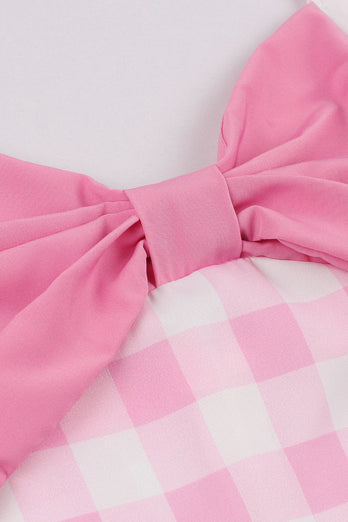 Retro Styles A Line Halter Neck Pink Plaid 1950 Dress