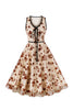 Load image into Gallery viewer, En linje V Neck Aprikos Vintage kjole med Appiques