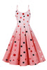 Load image into Gallery viewer, En linje Spaghetti stropper rosa polka prikker vintage kjole