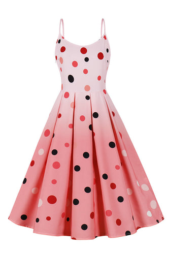 En linje Spaghetti stropper rosa polka prikker vintage kjole