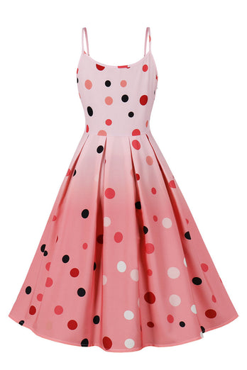 En linje Spaghetti stropper rosa polka prikker vintage kjole