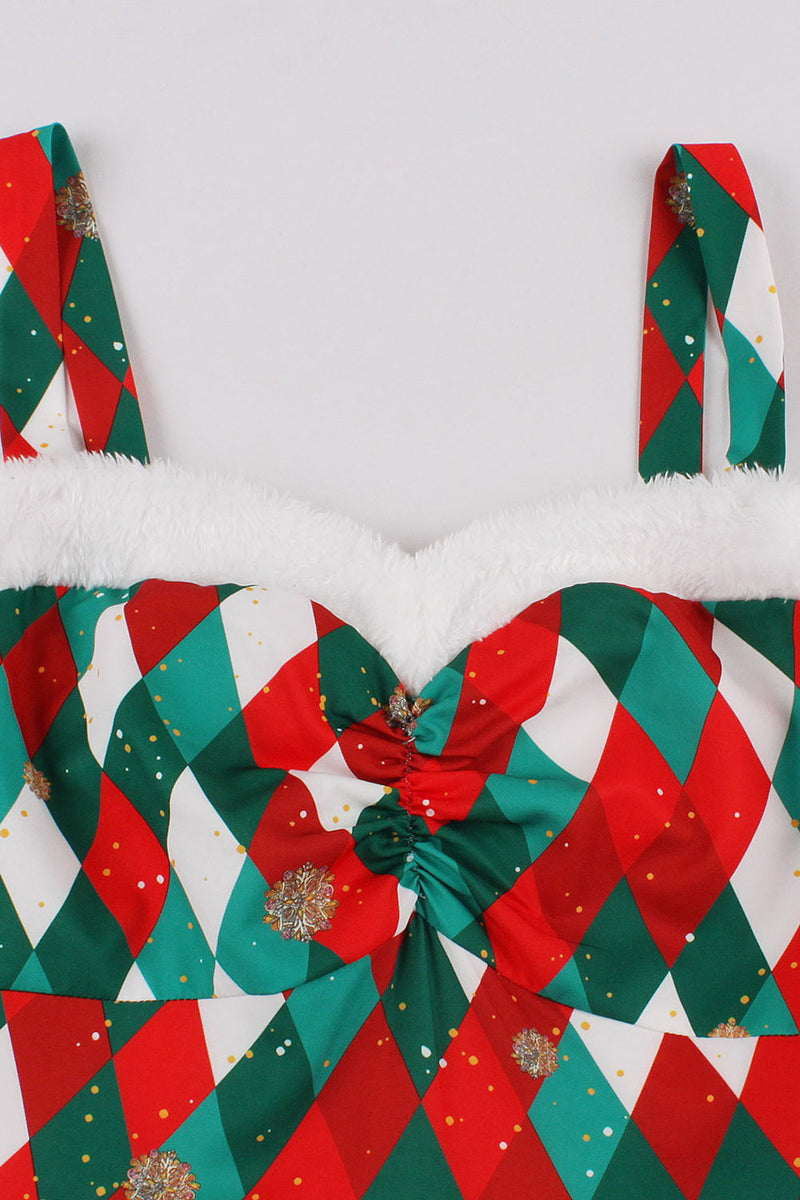 Load image into Gallery viewer, En linje spaghetti stropper rød Christmas Vinatge kjole