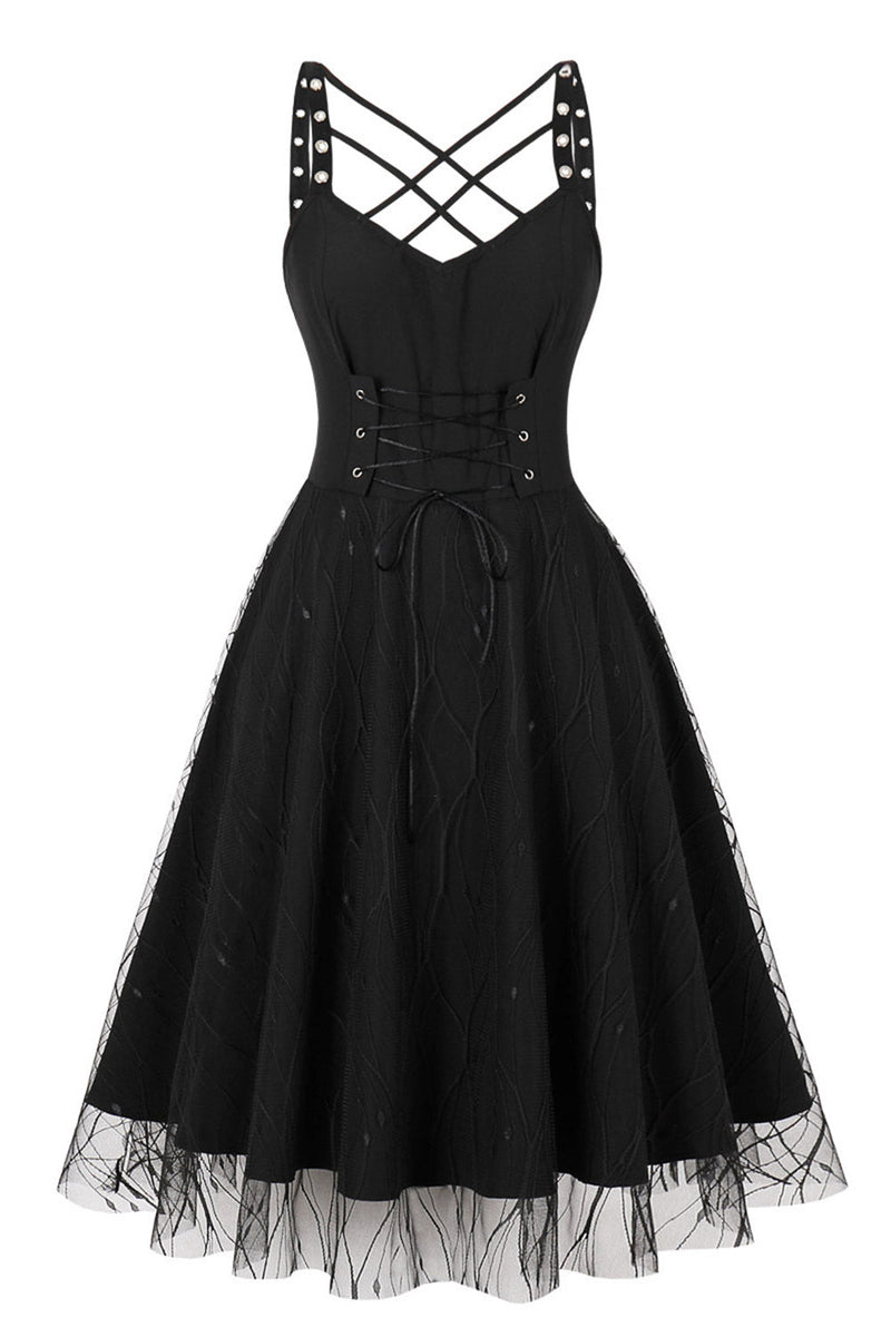 Load image into Gallery viewer, Vintage snørebånd Cross stropper Svart Halloween kjole