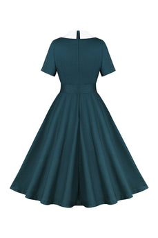 Peacock Blue A Line Swing 1950-tallet kjole med belte