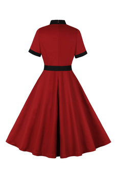 Rød A Line 1950-tallet Swing kjole med belte