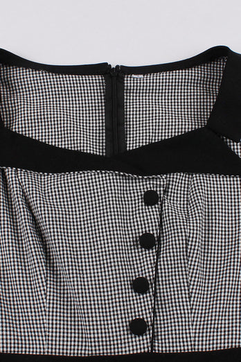 Plaid Black Swing 1950-tallet kjole med knapper