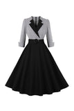 Lange ermer rutete sving 1950-tallet kjole med belte