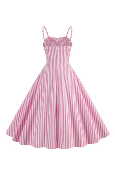 Spaghetti stropper Rosa striper Swing 1950-tallet kjole