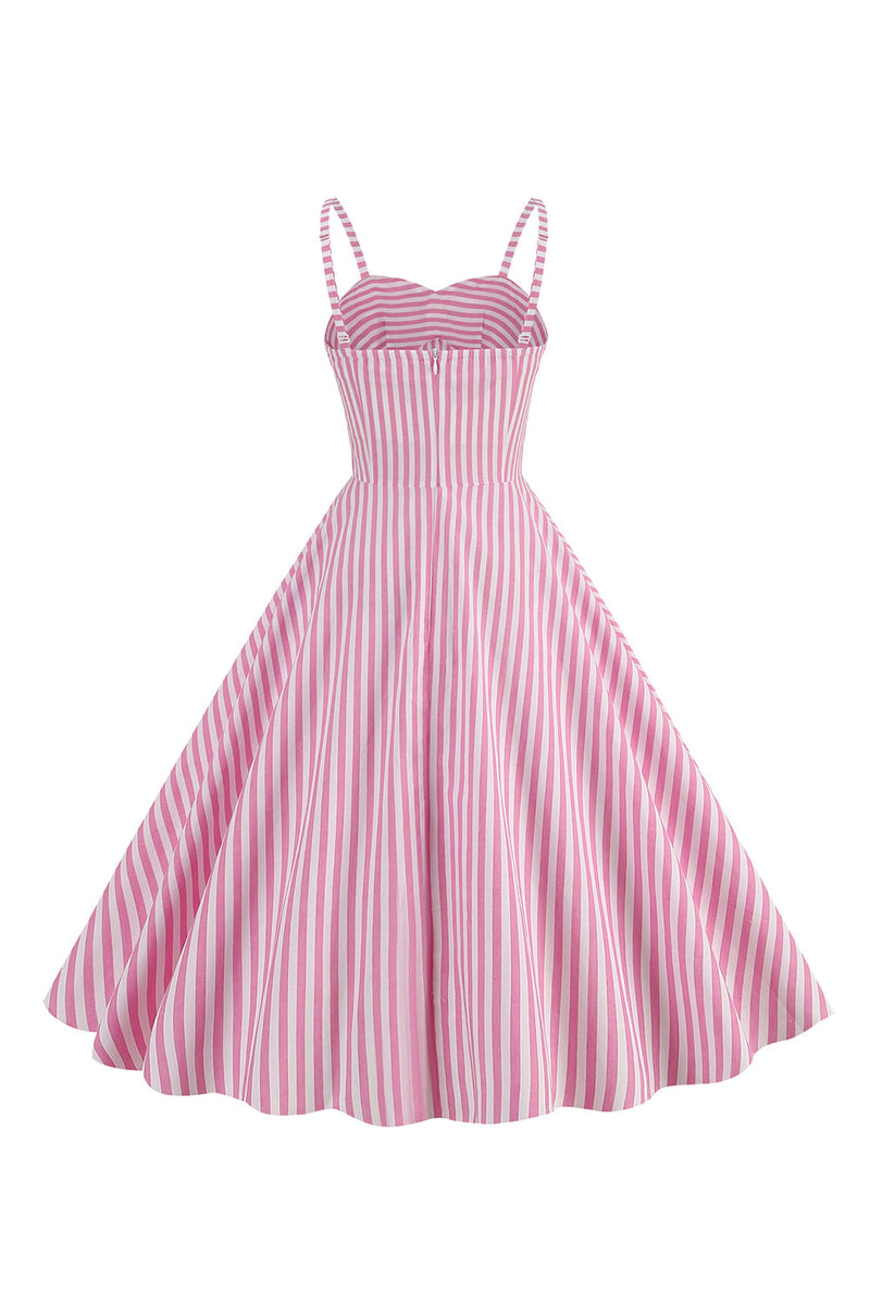 Load image into Gallery viewer, Spaghetti stropper Rosa striper Swing 1950-tallet kjole