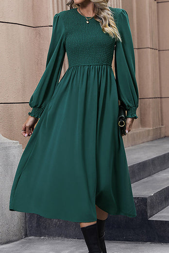 Lange ermer Grønn uformell kjole med plissert
